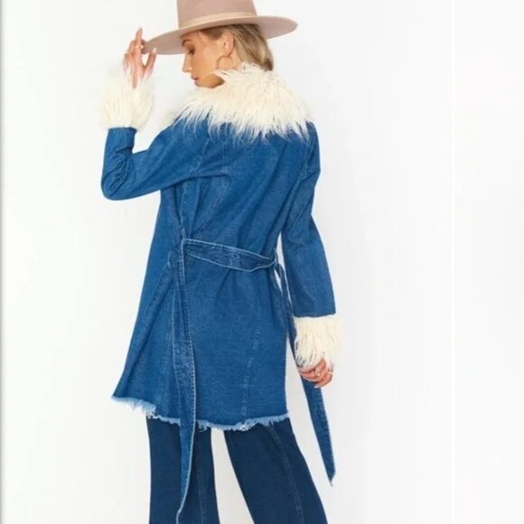 Rare New L Show Me Your Mumu Penny Lane Faux Fur Denim Coat RL10649 - Picture 2 of 14